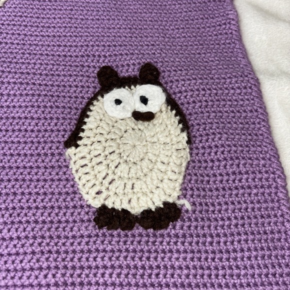 Hand Crocheted Purple With Owls Baby Blanket 41" X 41" - Picture 3 of 5